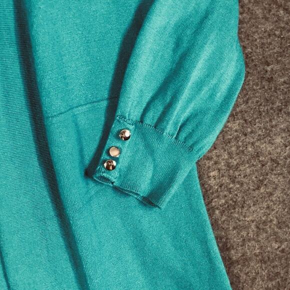 Christopher &Banks Cardigan Womens M Turquoise Knit Sweater 3/4 SLV Open Front - Picture 2 of 7